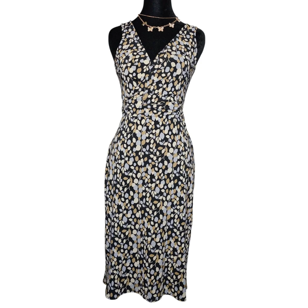 BCBGMaxAzria Black and Cream Patterned Midi Dress - Picture 1 of 5